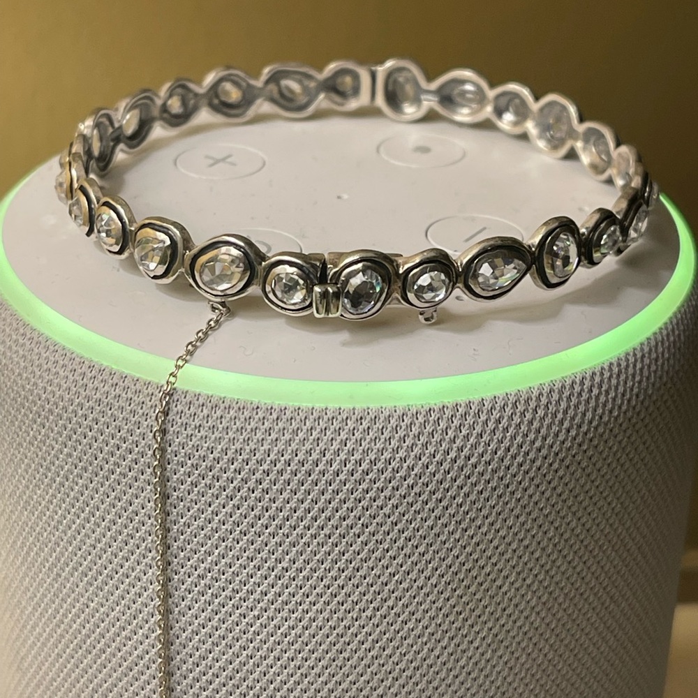 Silpada CZ Artisan Sterling Silver .925 Bangle Bracelet w/ Safety Chain
